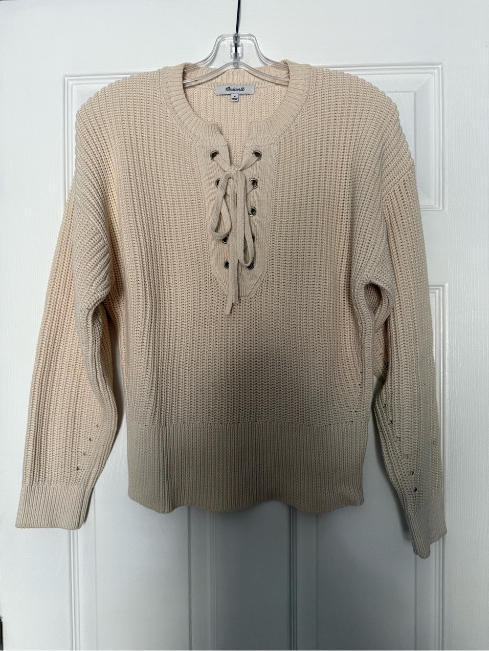 Madewell Chunky Lace Up Crew Neck Sweater